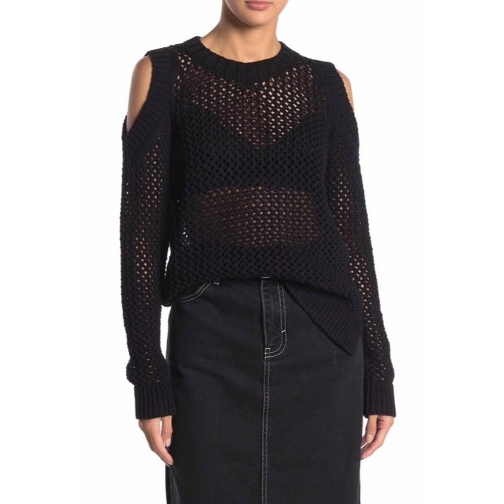 NWT ALLSAINTS Black Cold Shoulder Knit Sweater